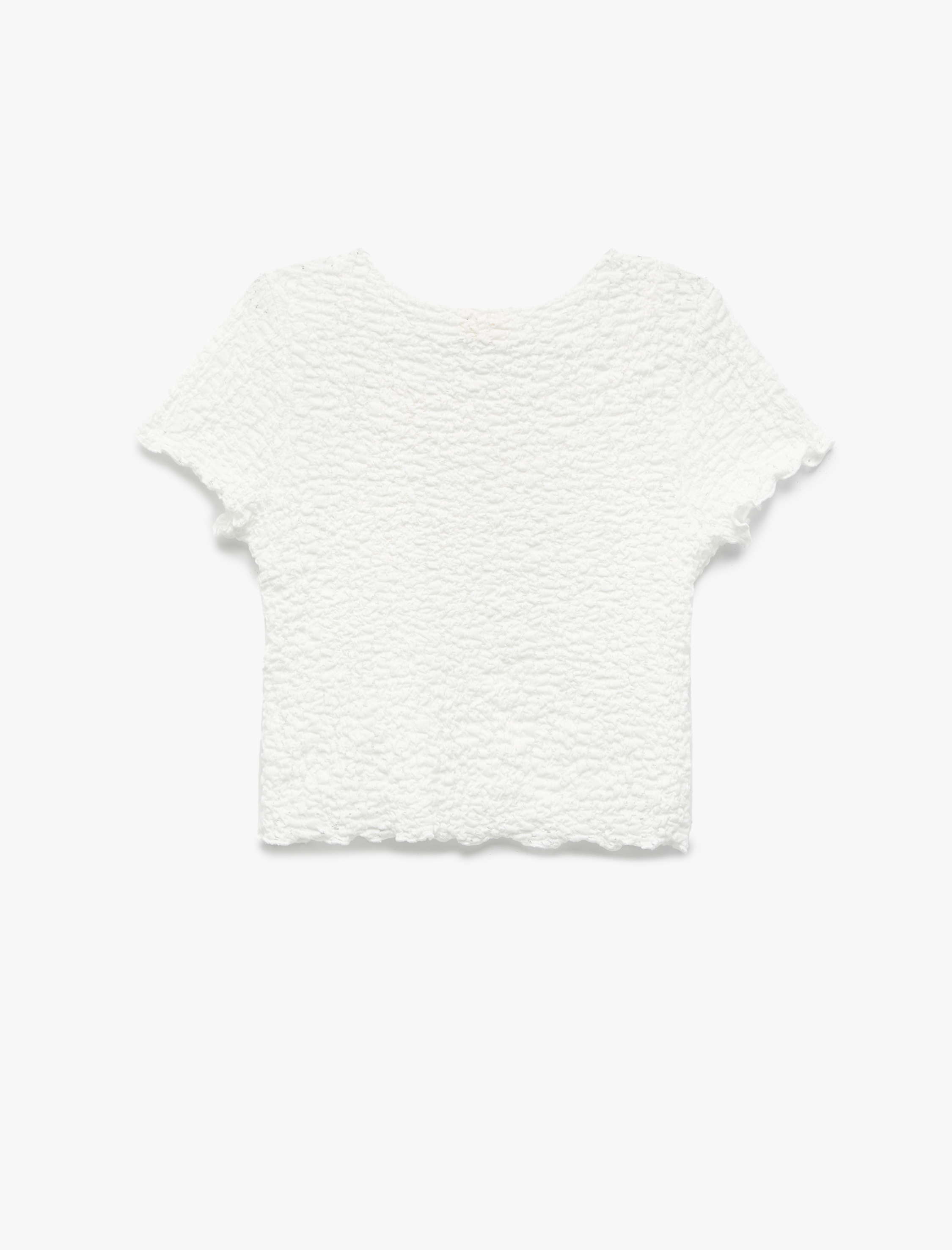  Kız Çocuk Bisiklet Yaka Kısa Kollu Dokulu Crop Tişört