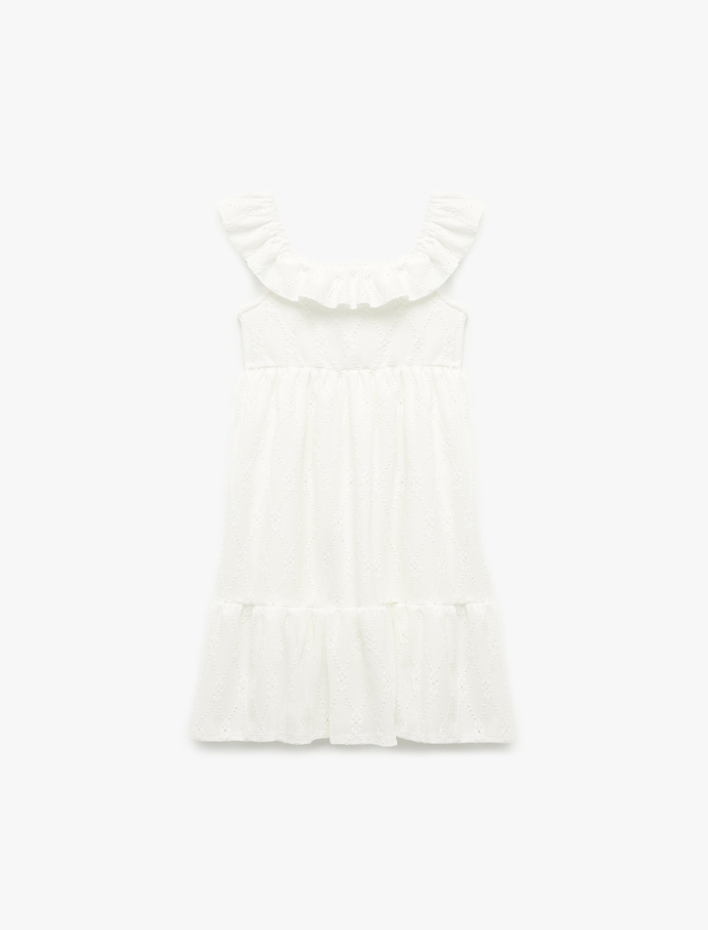  Kız Çocuk Fırfır Detaylı Yuvarlak Yaka A Kesim Katlı Kolsuz Elbise