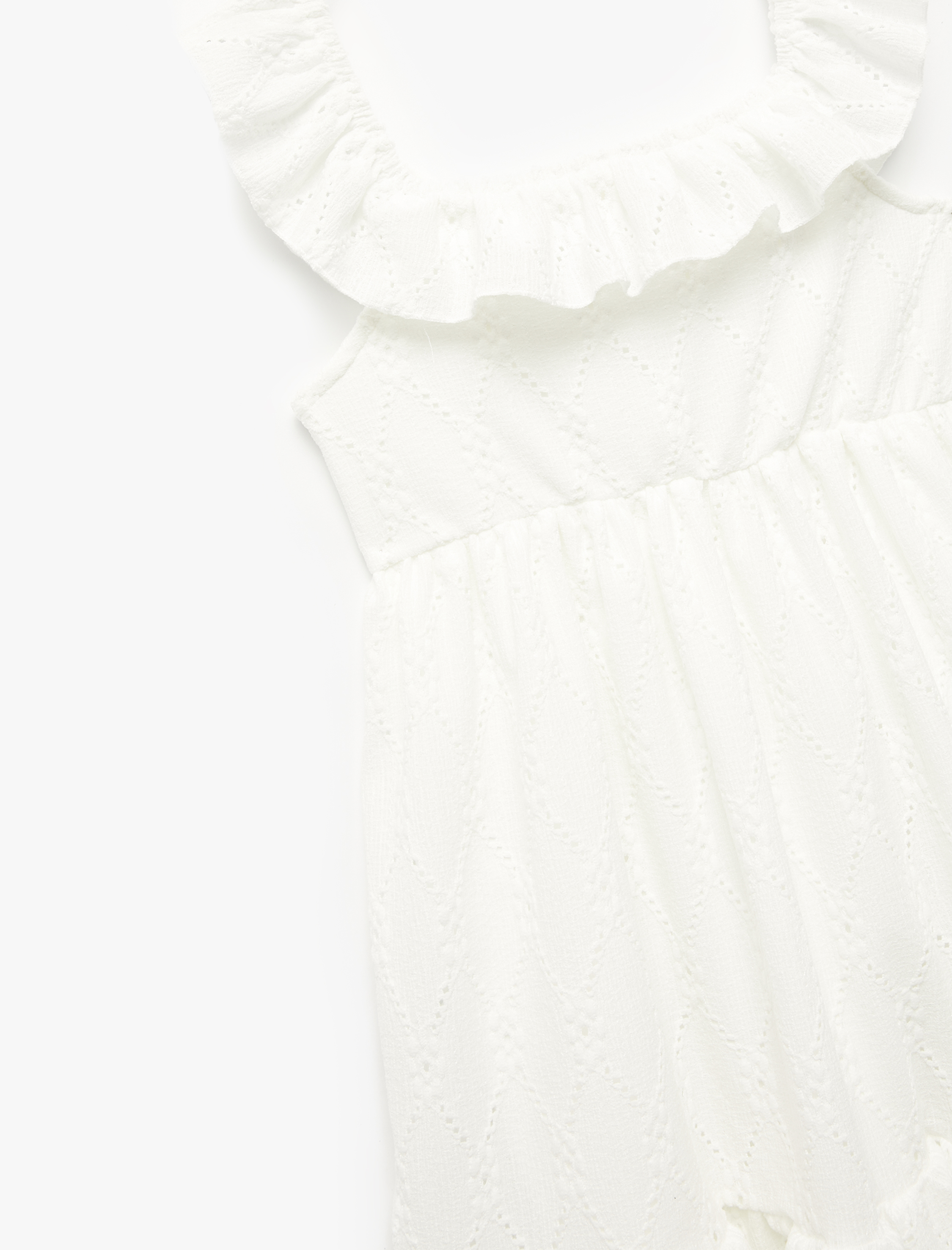  Kız Çocuk Fırfır Detaylı Yuvarlak Yaka A Kesim Katlı Kolsuz Elbise