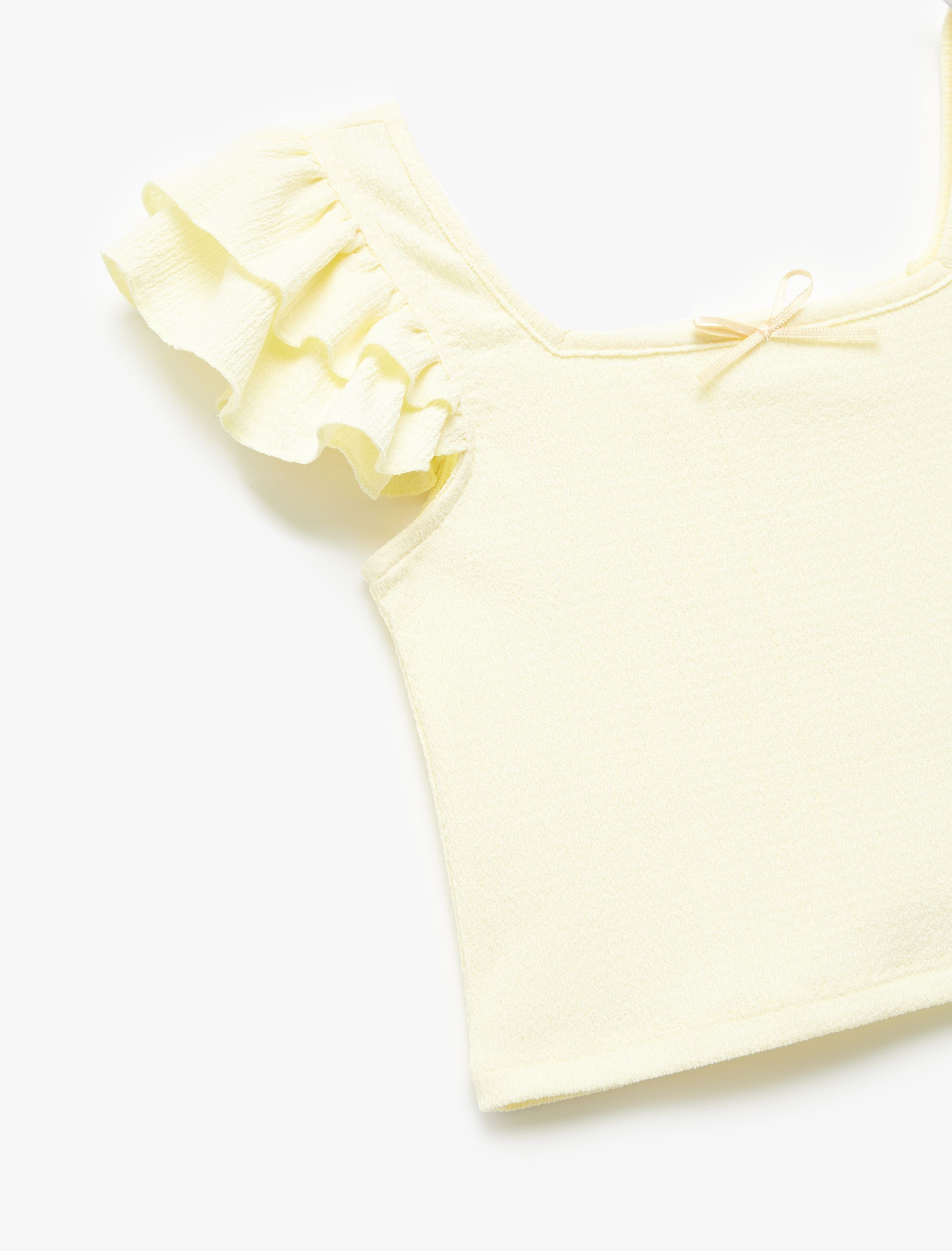  Kız Çocuk Kare Yaka Fırfırlı Kelebek Kollu Bluz