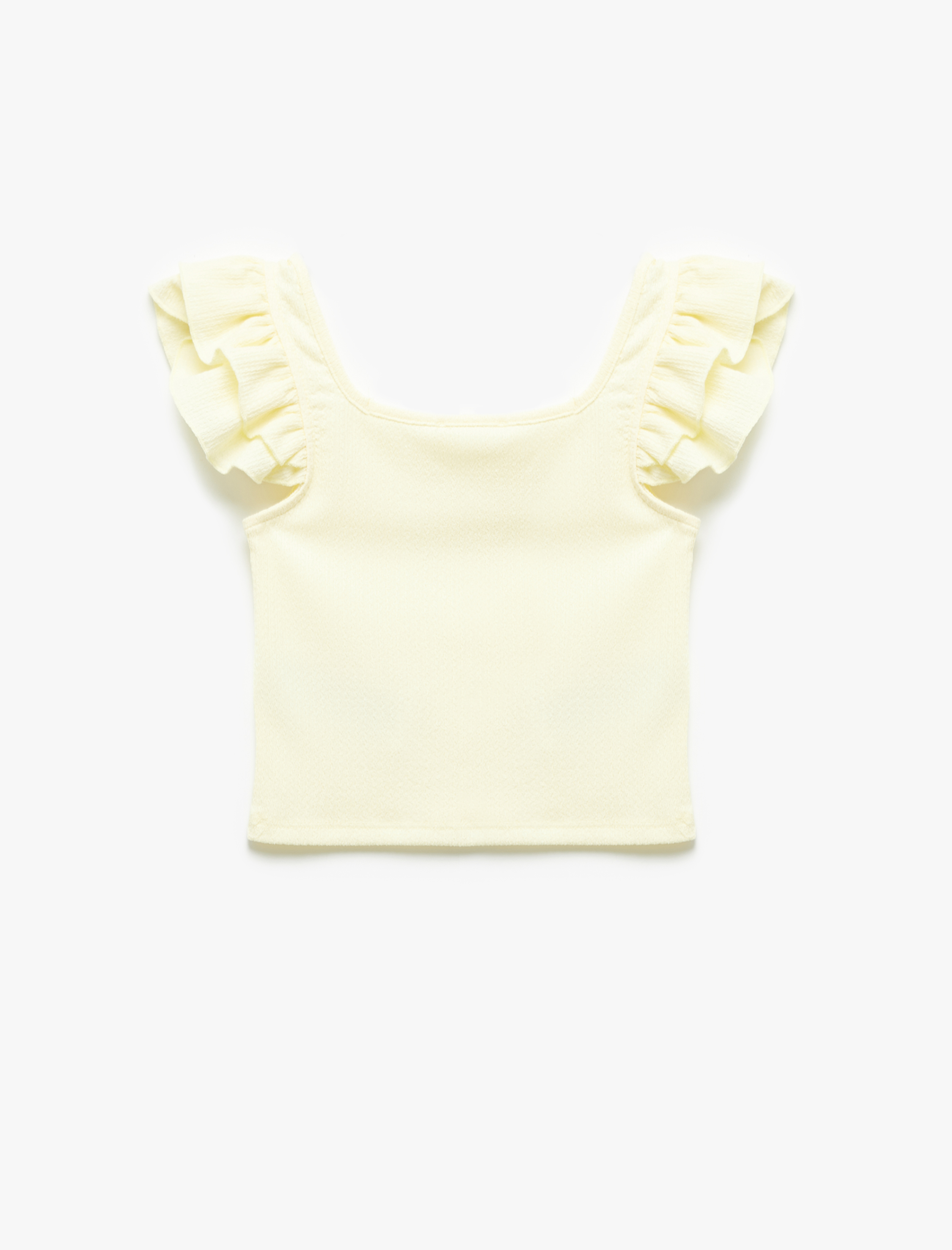  Kız Çocuk Kare Yaka Fırfırlı Kelebek Kollu Bluz