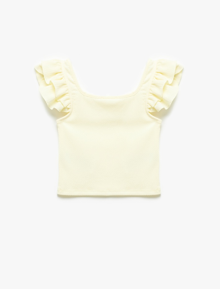 Kız Çocuk Kare Yaka Fırfırlı Kelebek Kollu Bluz