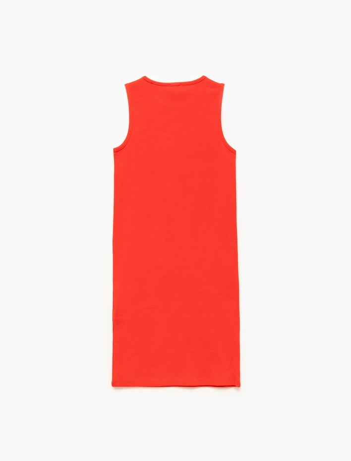 Kız Çocuk Pamuklu Kalp Pencere Detaylı Kısa Kollu Askılı Elbise