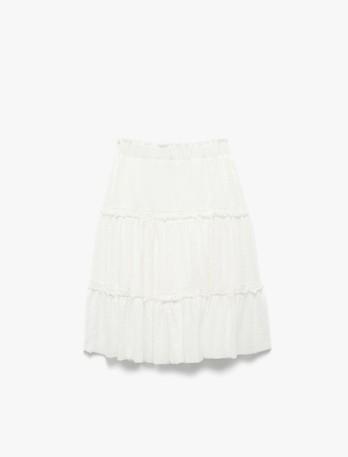 Kız Çocuk Beli Lastikli Katlı Midi Dantelli Etek