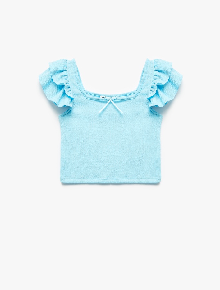 Kız Çocuk Fırfırlı Fiyonk Detaylı Bisiklet Yaka Crop Bluz