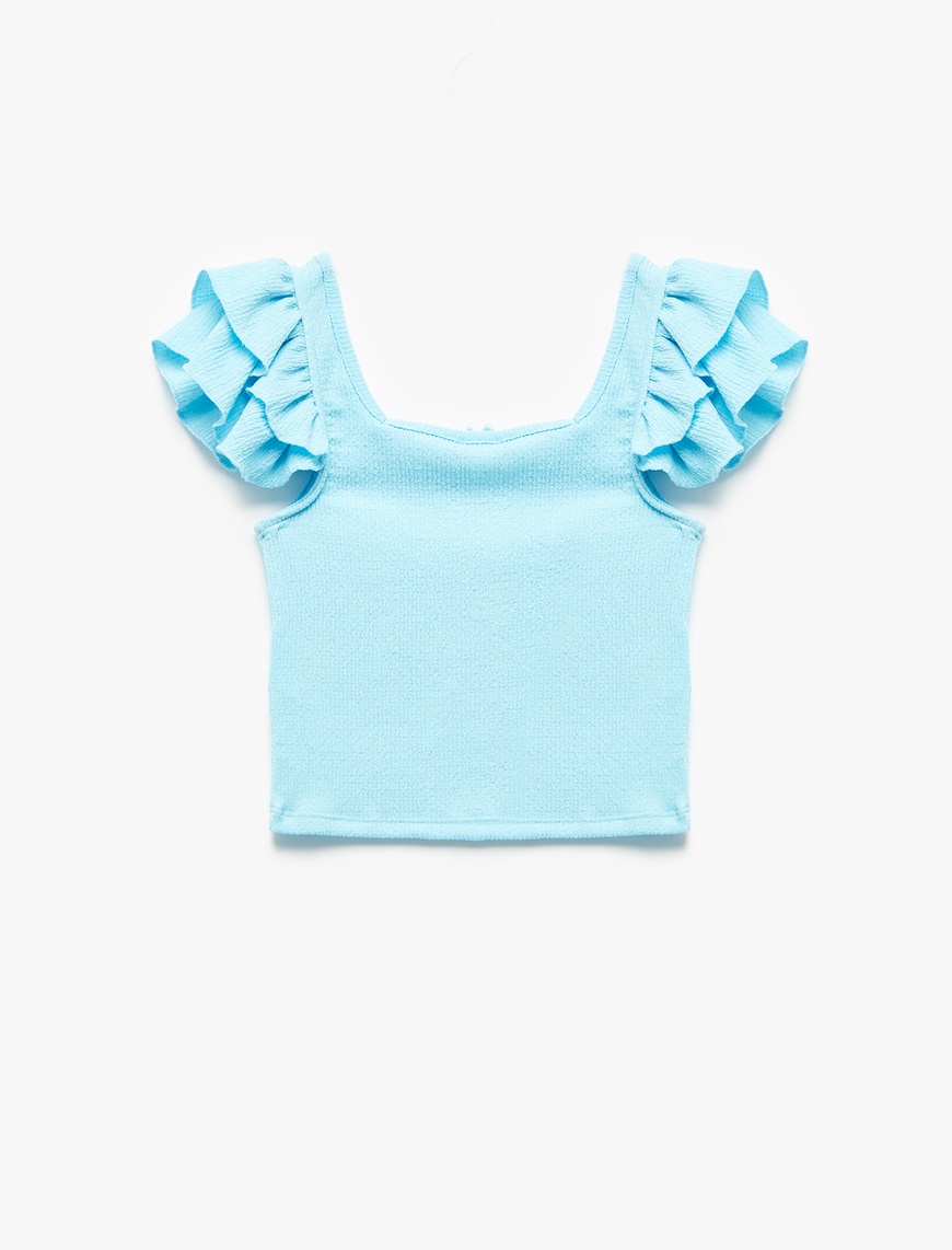  Kız Çocuk Fırfırlı Fiyonk Detaylı Bisiklet Yaka Crop Bluz