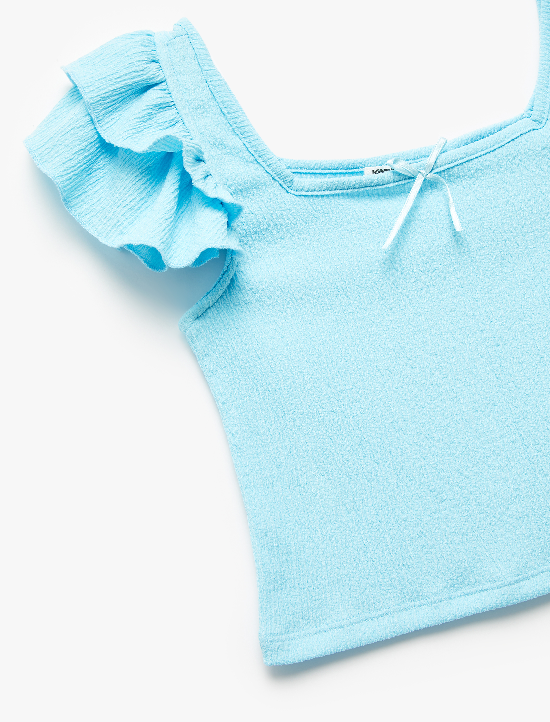  Kız Çocuk Fırfırlı Fiyonk Detaylı Bisiklet Yaka Crop Bluz