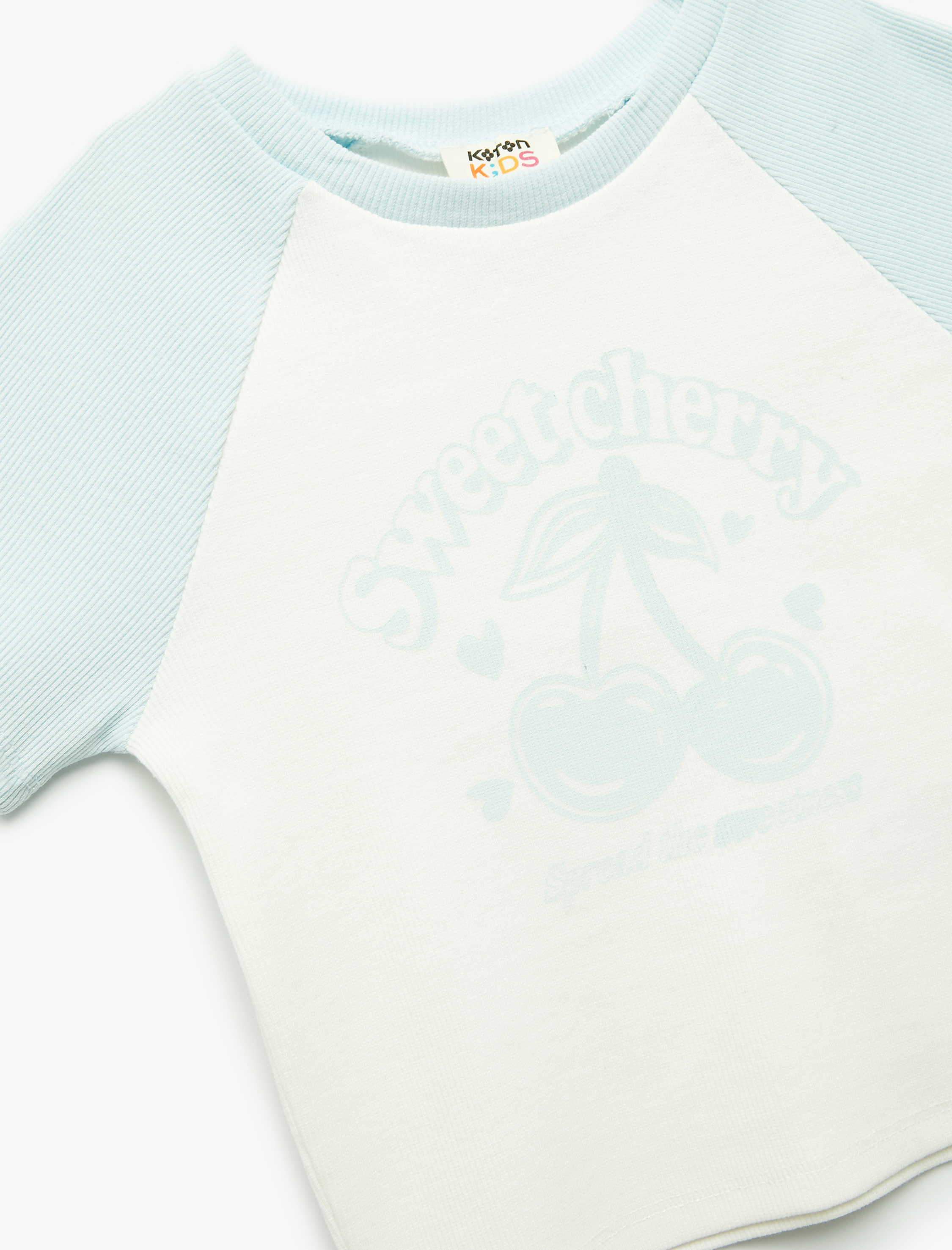  Kız Çocuk Kiraz Baskılı Kısa Kollu Bisiklet Yaka Pamuklu Crop Tişört