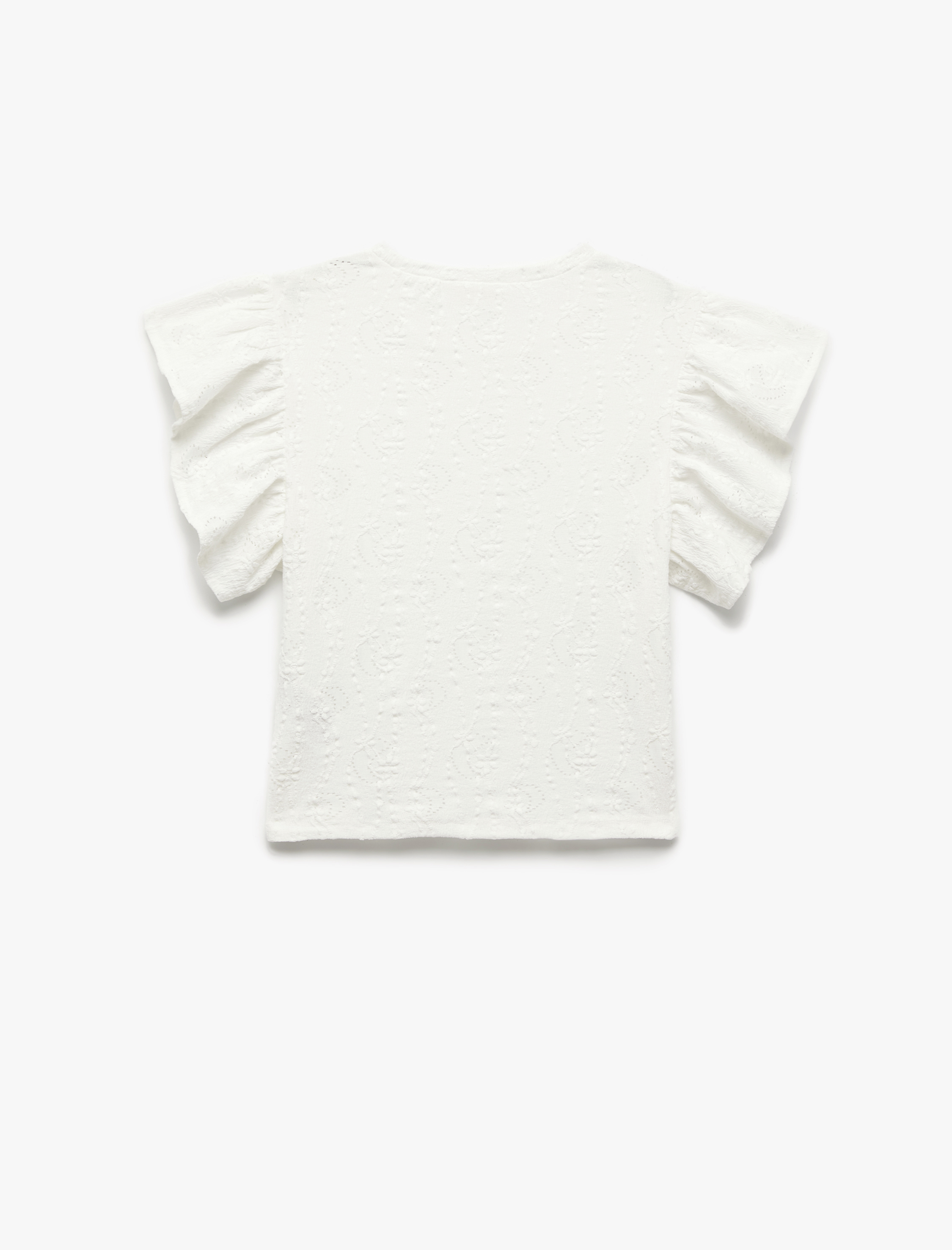  Kız Çocuk Fırfır Detaylı Bisiklet Yaka Kelebek Kollu Dokulu Bluz