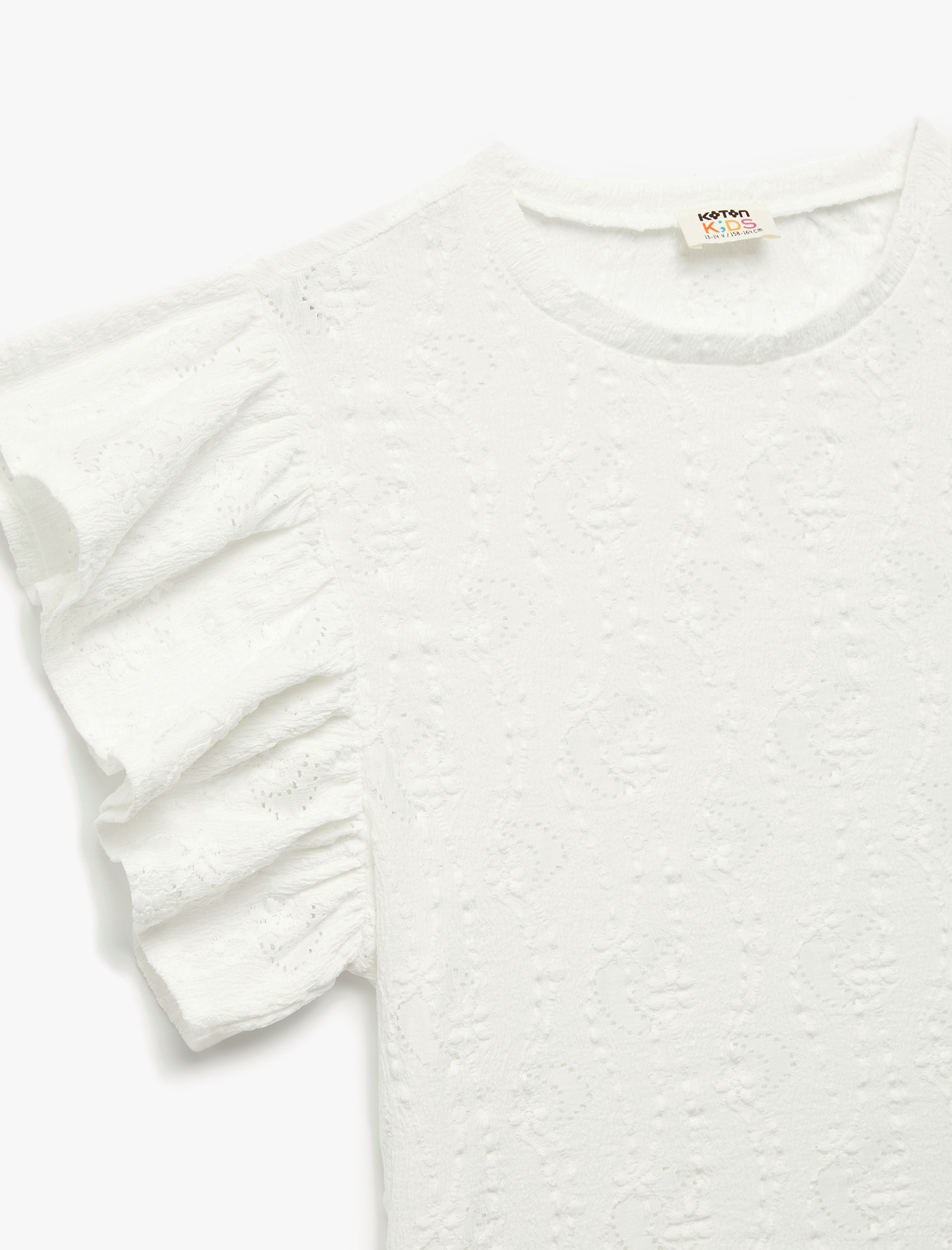  Kız Çocuk Fırfır Detaylı Bisiklet Yaka Kelebek Kollu Dokulu Bluz