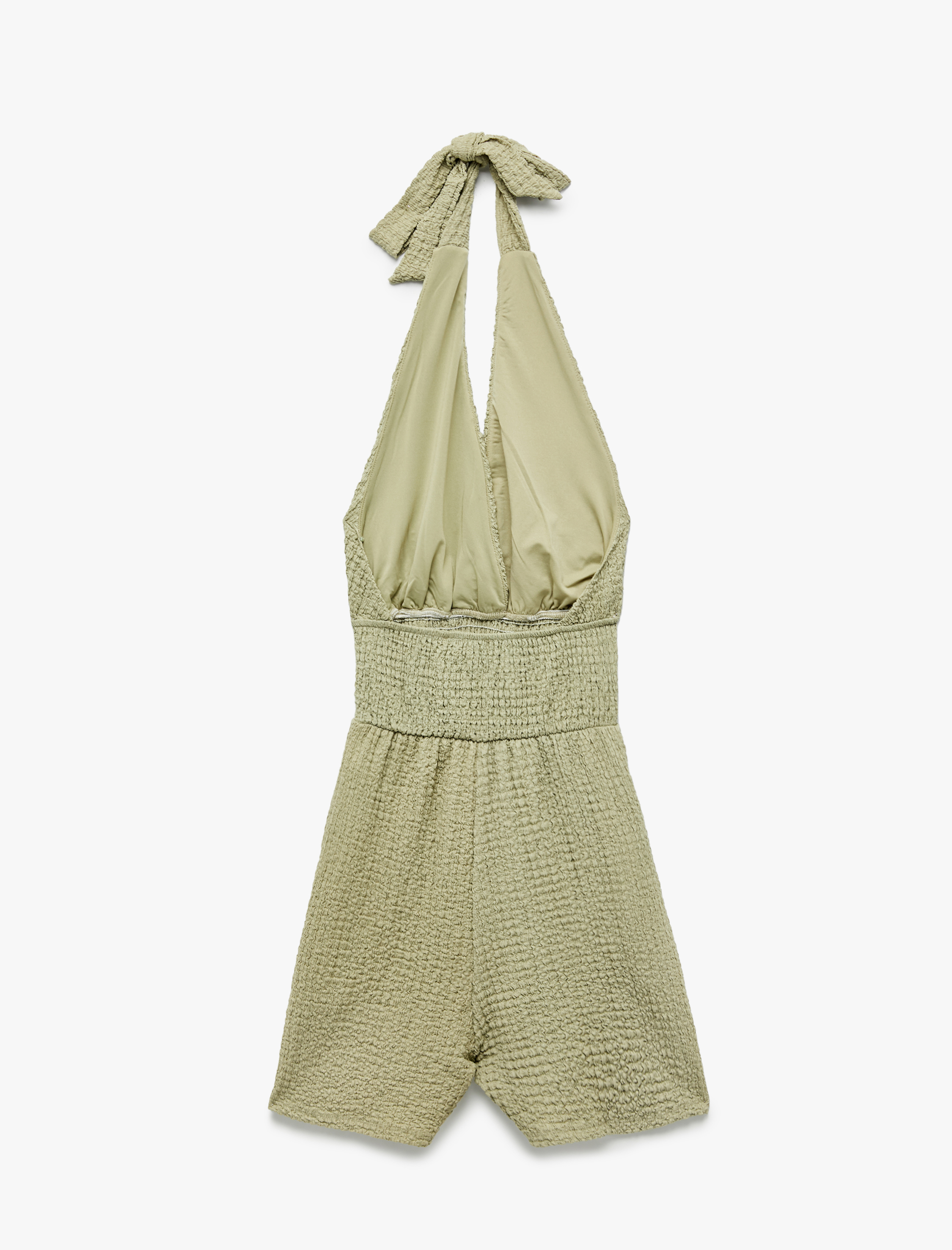   Gipeli Cepli Dokulu Kruvaze Halter Yaka Mini Şort Tulum