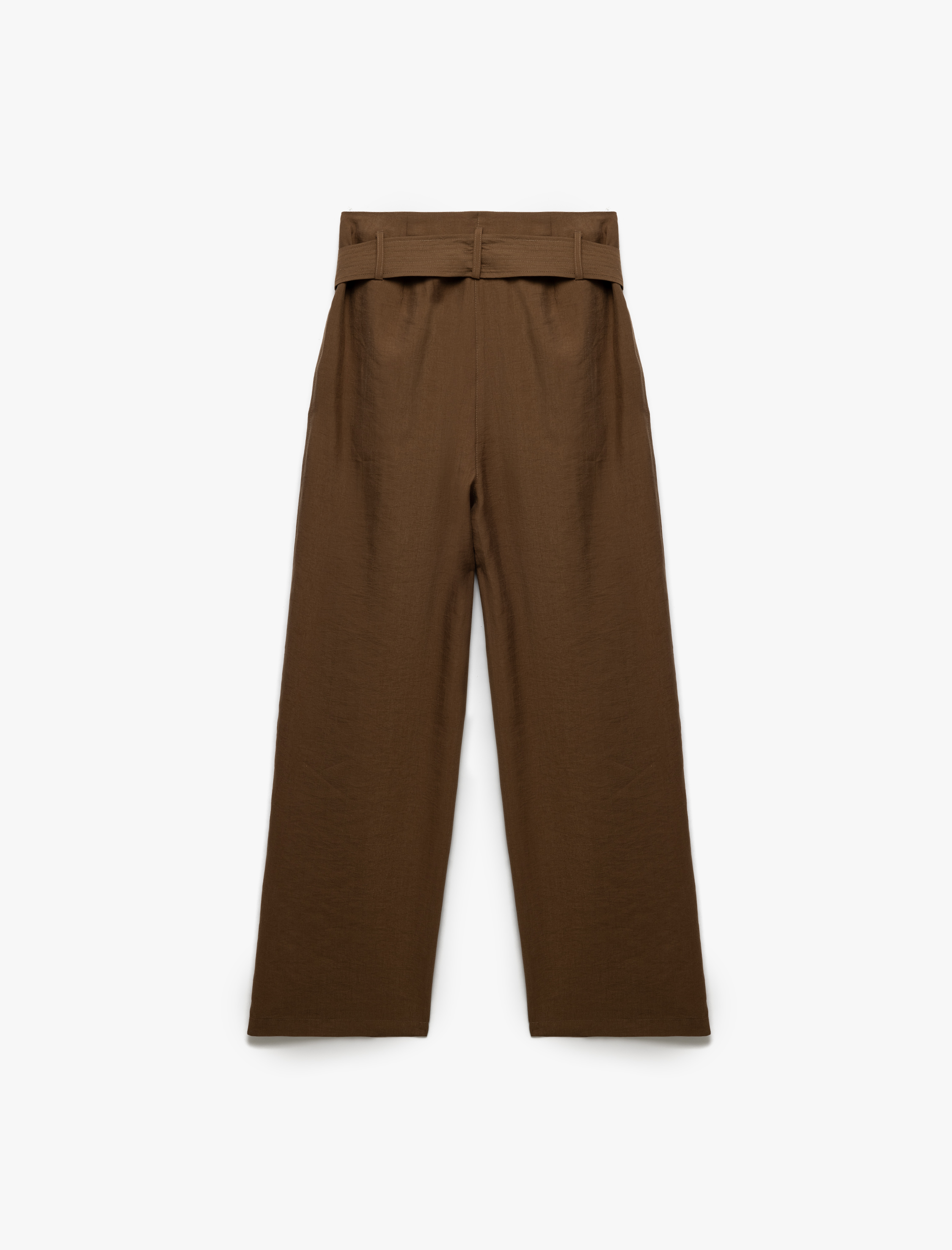   Yüksek Bel Pile Detaylı Cepli Modal Kumaş Bol Paça Pantolon