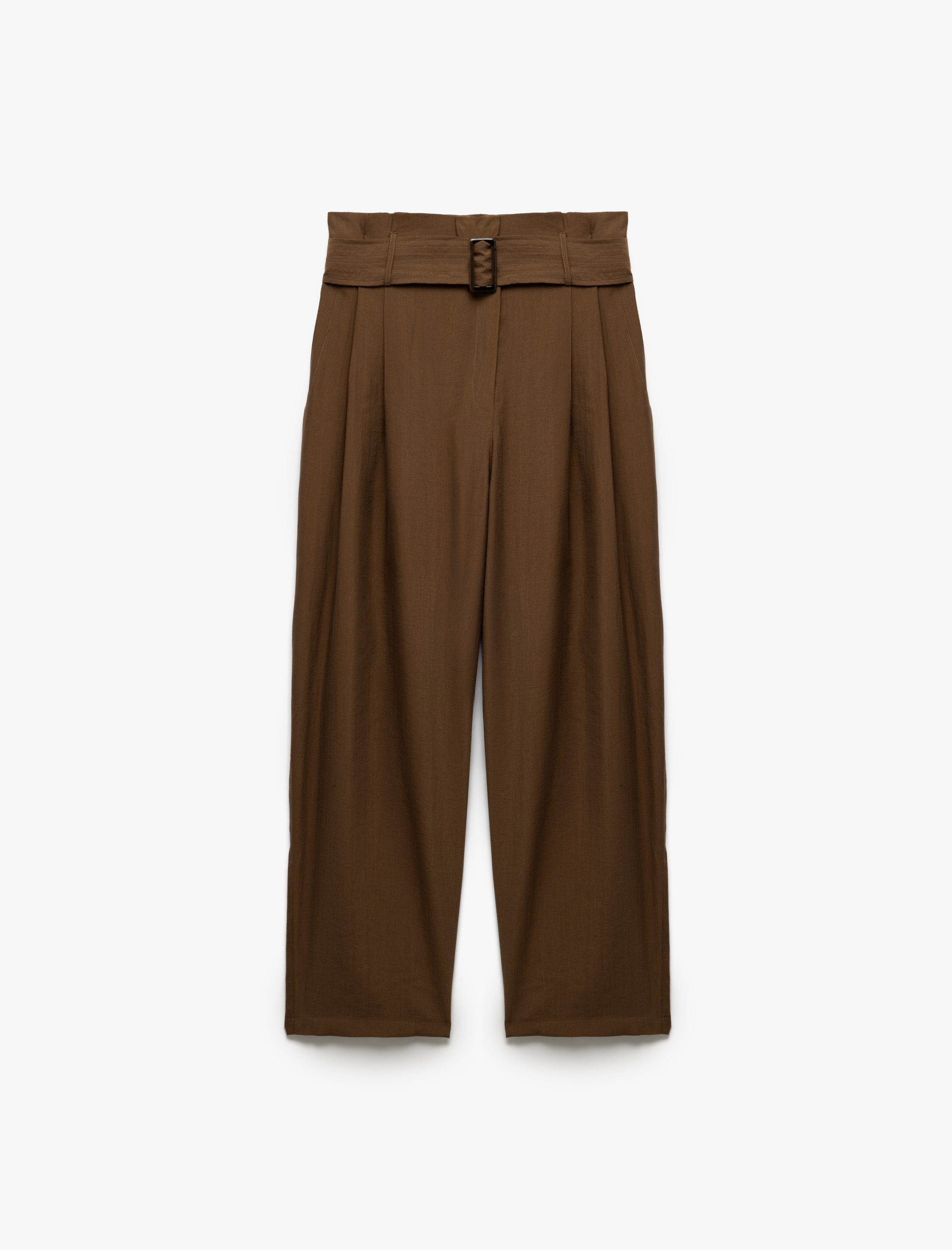   Yüksek Bel Pile Detaylı Cepli Modal Kumaş Bol Paça Pantolon