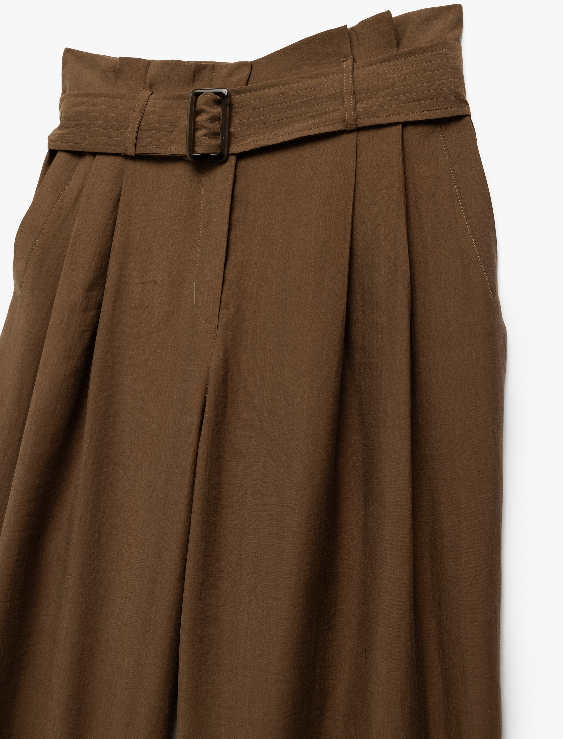   Yüksek Bel Pile Detaylı Cepli Modal Kumaş Bol Paça Pantolon