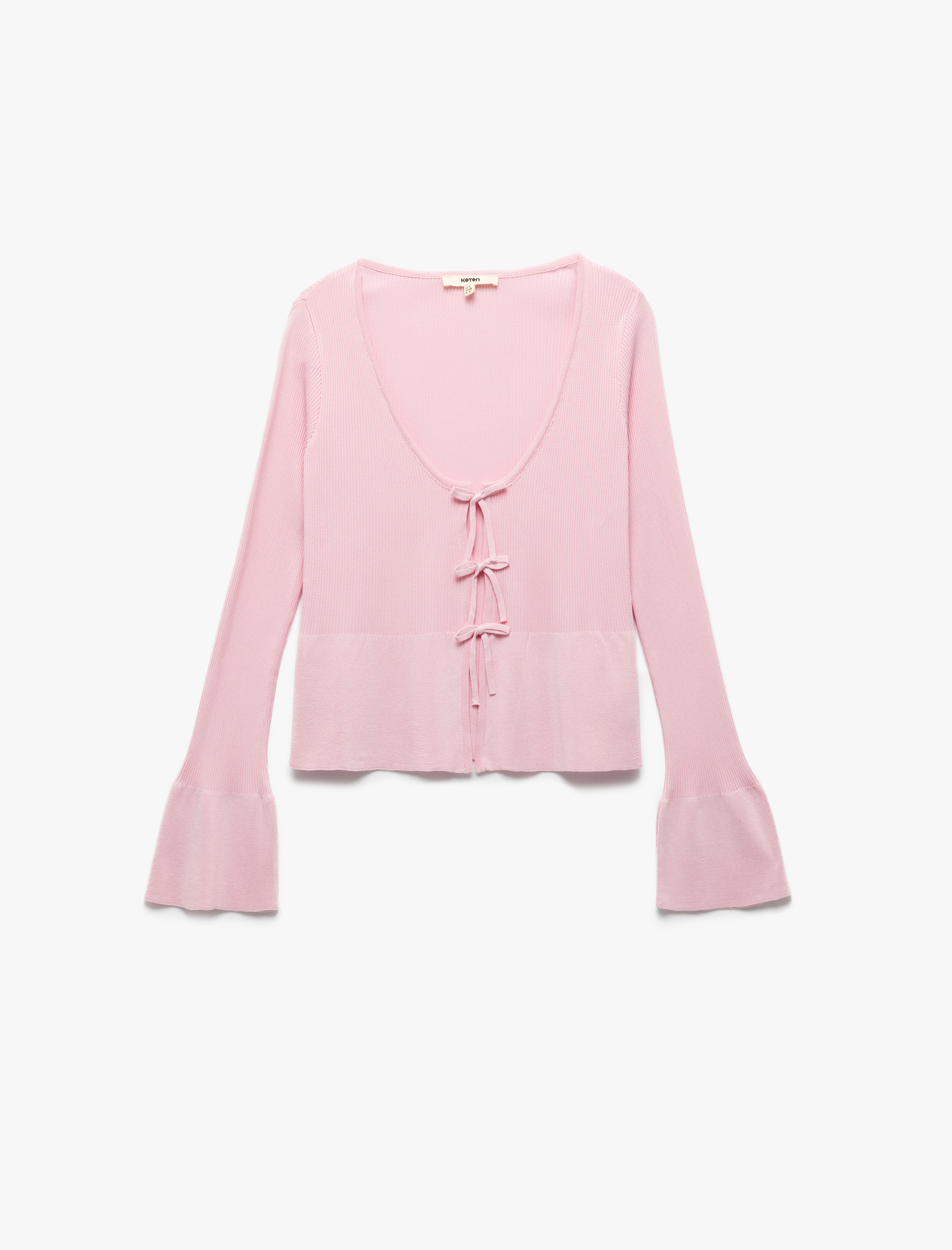 Koton X Sibil Çetinkaya - Uzun Kollu U Yaka Fiyonk Detaylı Önden Bağlamalı Triko Hırka