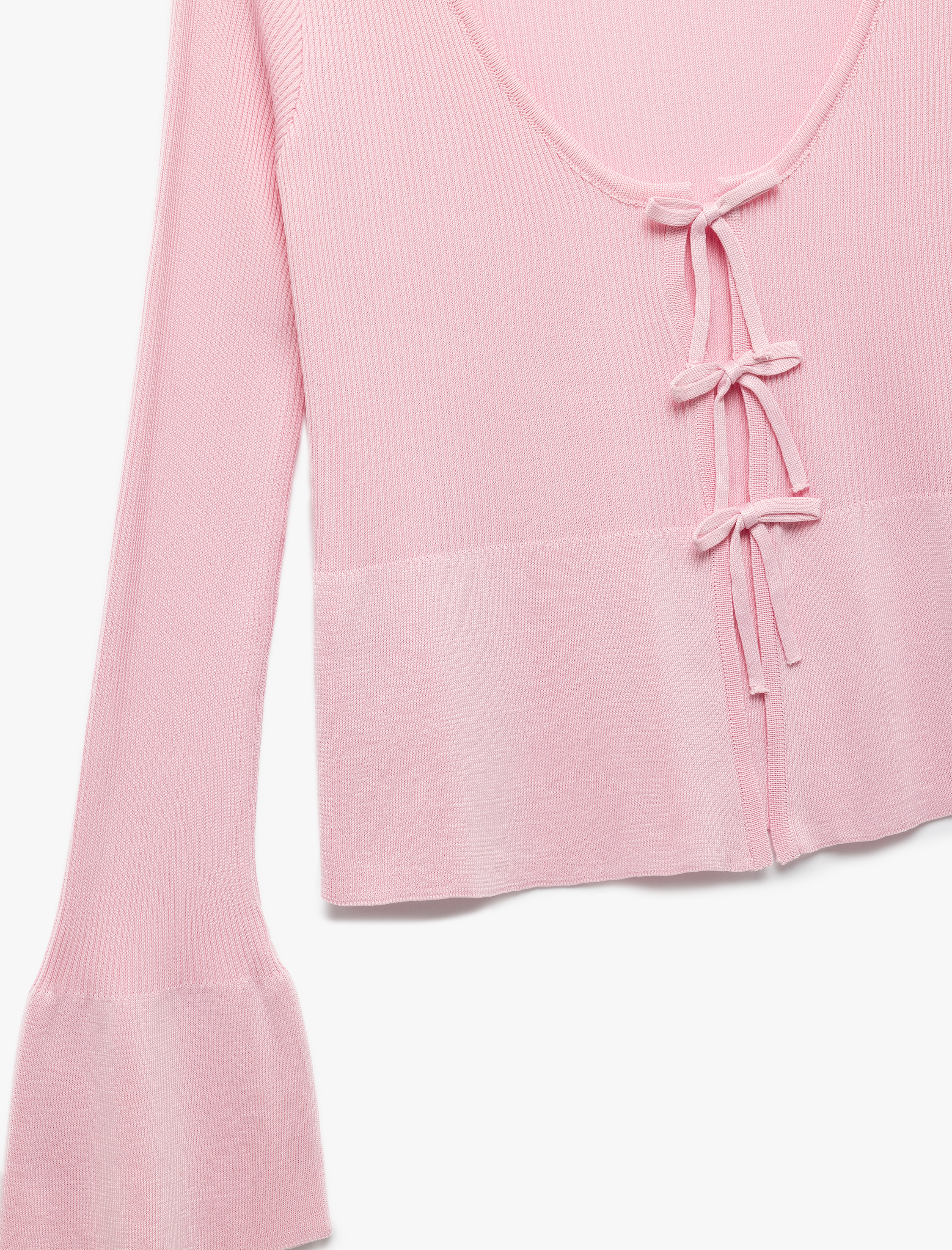 Koton X Sibil Çetinkaya - Uzun Kollu U Yaka Fiyonk Detaylı Önden Bağlamalı Triko Hırka