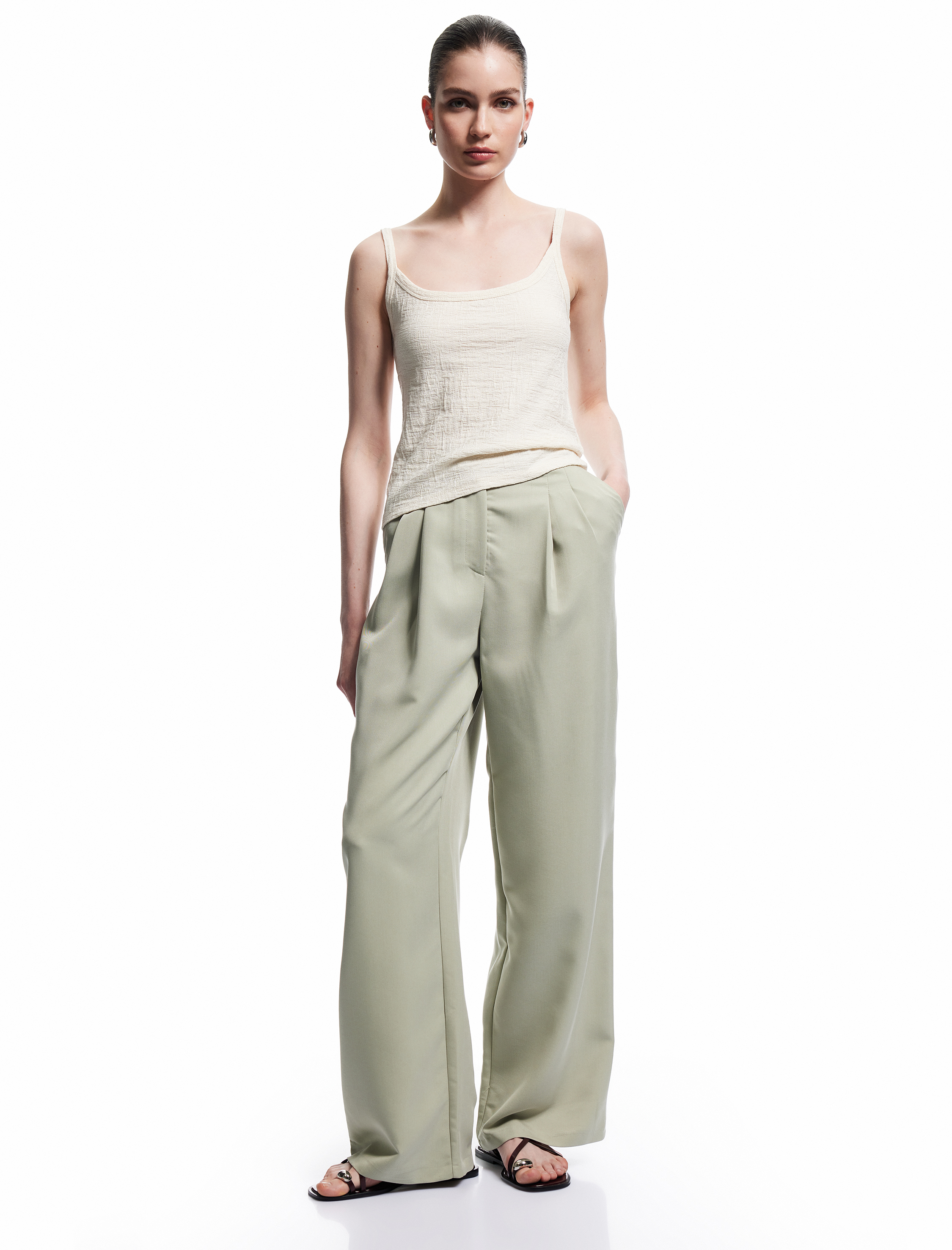   Rahat Kesim Cepli Pile Detaylı Modal Kumaş Karışımlı Palazzo Pantolon