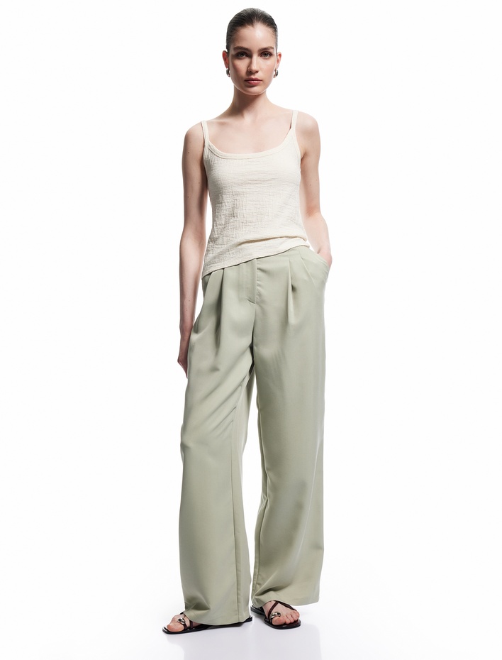  Rahat Kesim Cepli Pile Detaylı Modal Kumaş Karışımlı Palazzo Pantolon