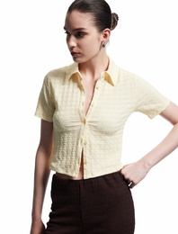 Bürümcük Kumaş Düğmeli Slim Fit Kısa Kollu Gömlek