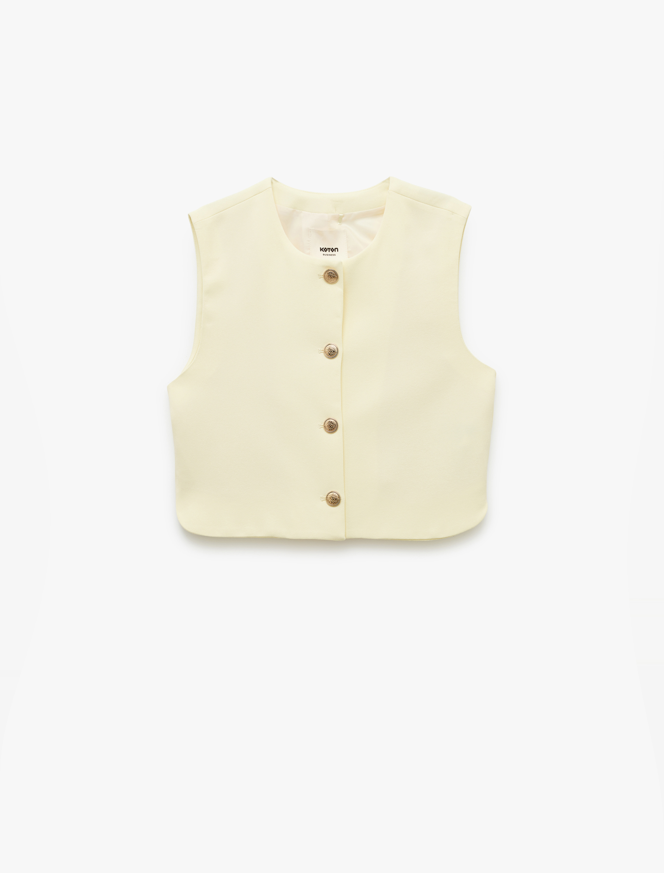   Krep Kumaş Kolsuz Düğmeli Bisiklet Yaka Crop Yelek