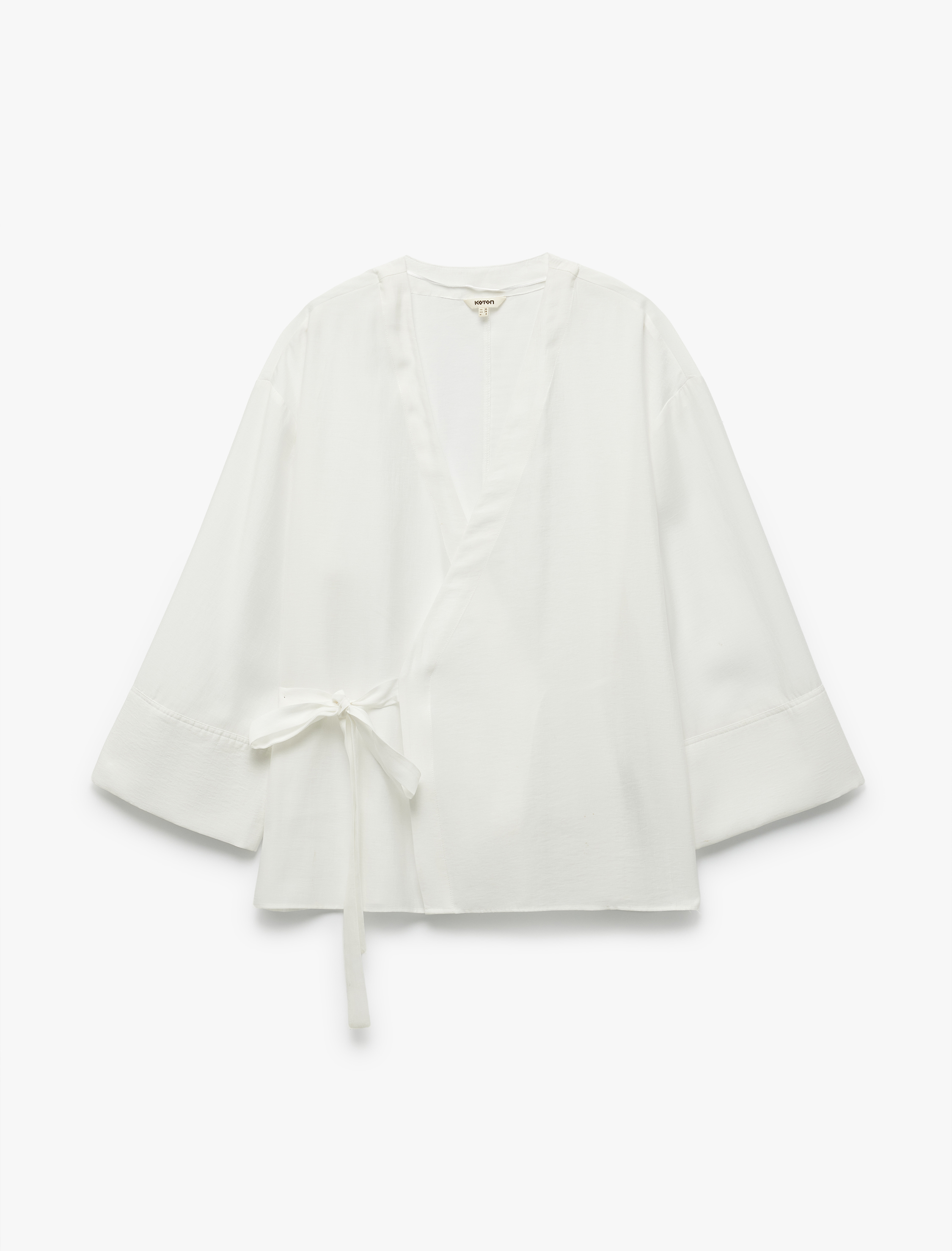   V Yaka 3/4 Geniş Kol Yandan Bağlama Detaylı Kimono