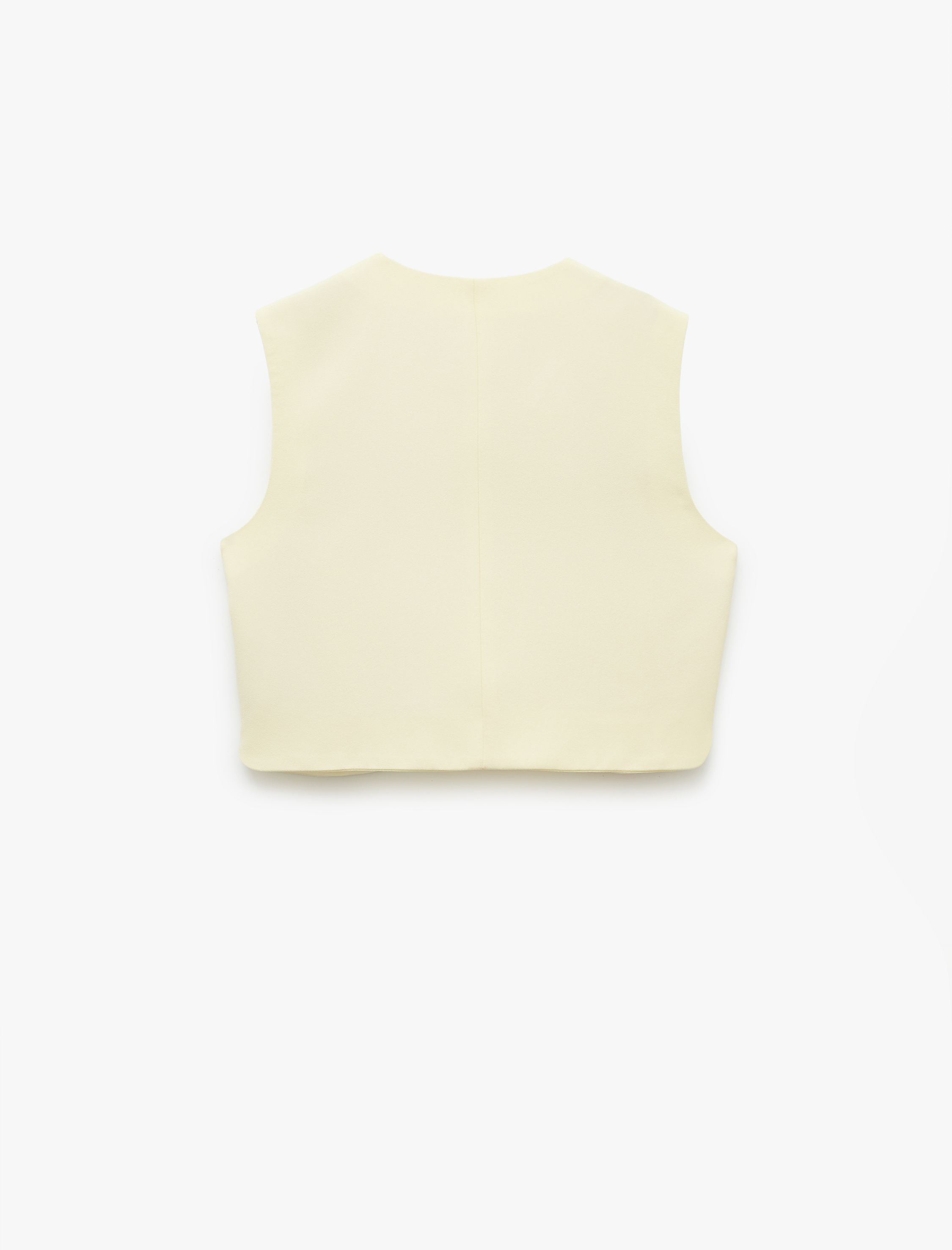   Krep Kumaş Kolsuz Düğmeli Bisiklet Yaka Crop Yelek