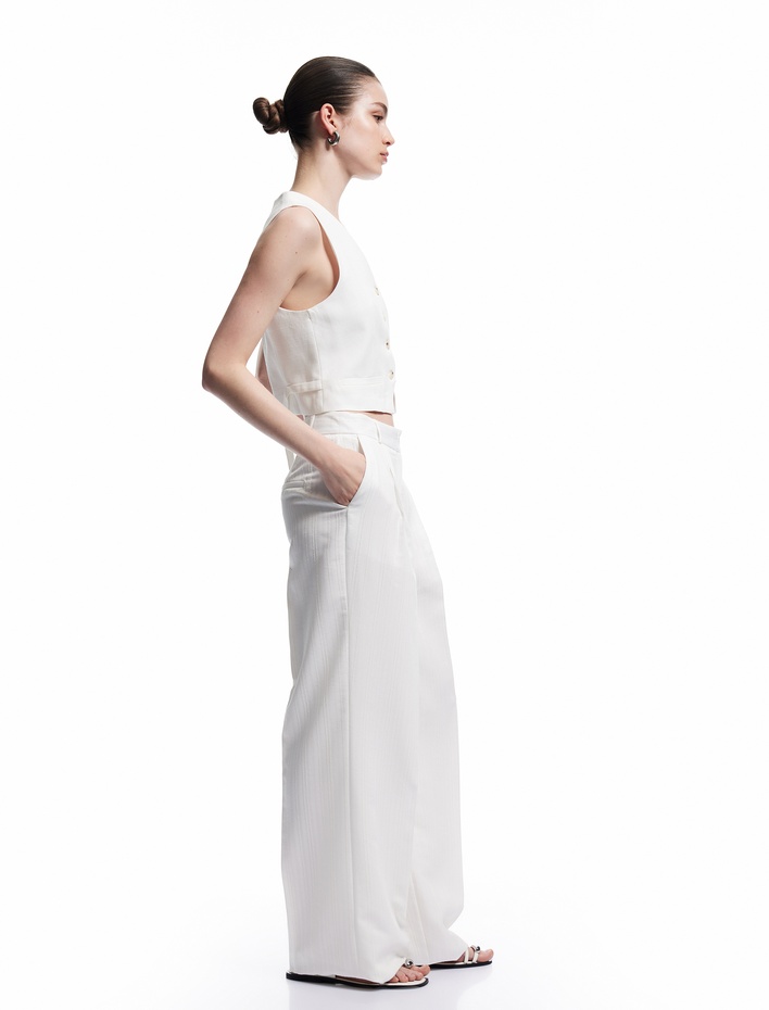  Viskon Kumaş Pile Detaylı Cepli Palazzo Pantolon