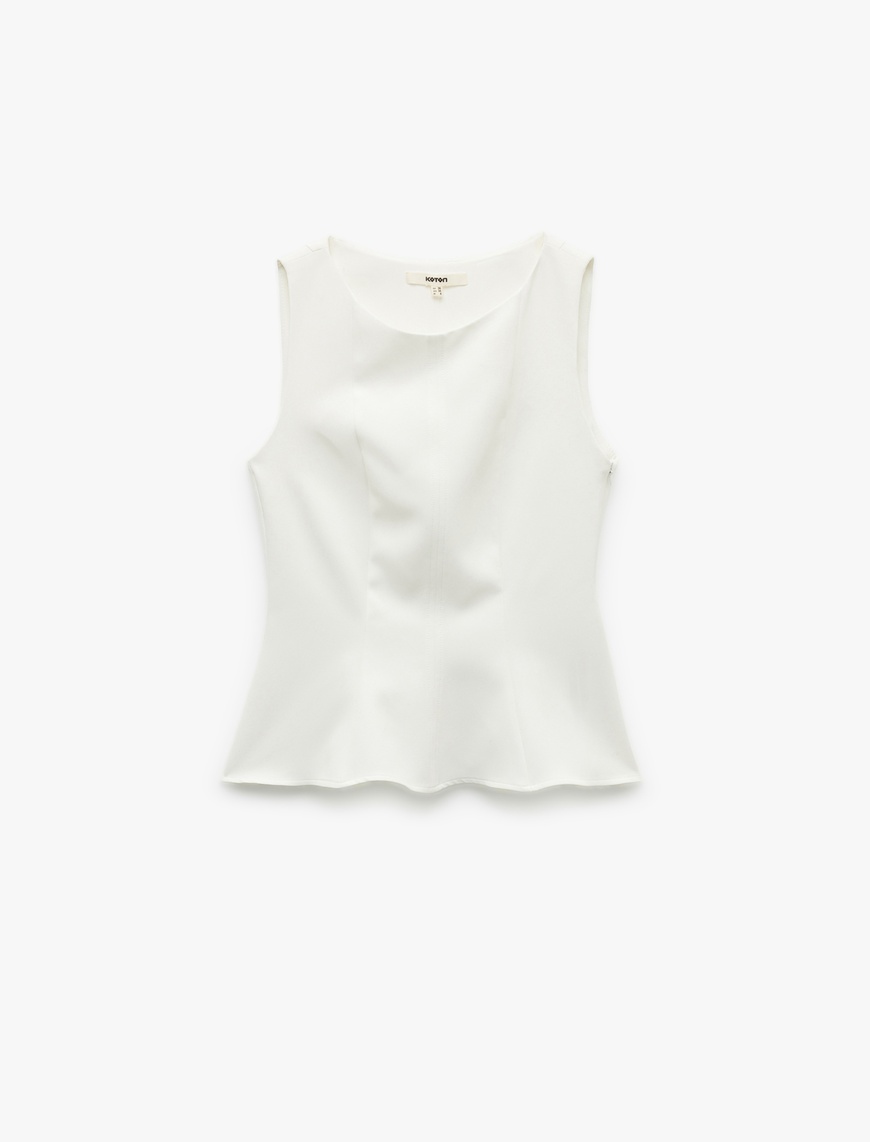   Bisiklet Yaka Basic Kolsuz Peplum Bluz