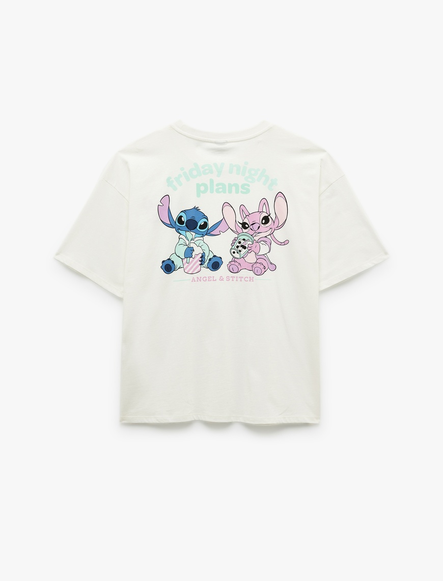   Stitch Lisanslı Kısa Kollu Bisiklet Yaka Oversize Arkası Baskılı Tişört