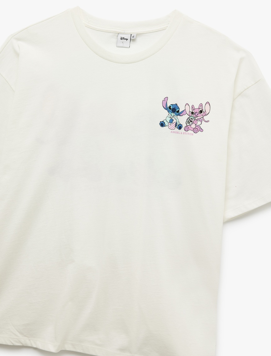   Stitch Lisanslı Kısa Kollu Bisiklet Yaka Oversize Arkası Baskılı Tişört