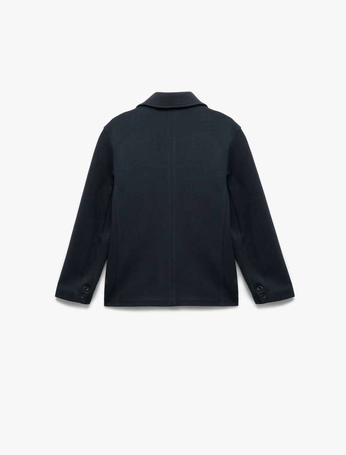 Erkek Çocuk Düğmeli Uzun Kollu Kruvaze Yaka Cepli Pamuklu Basic Okul Ceketi