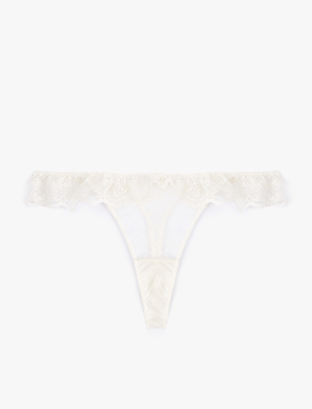 Transparan Dantelli Fırfırlı String Külot_0