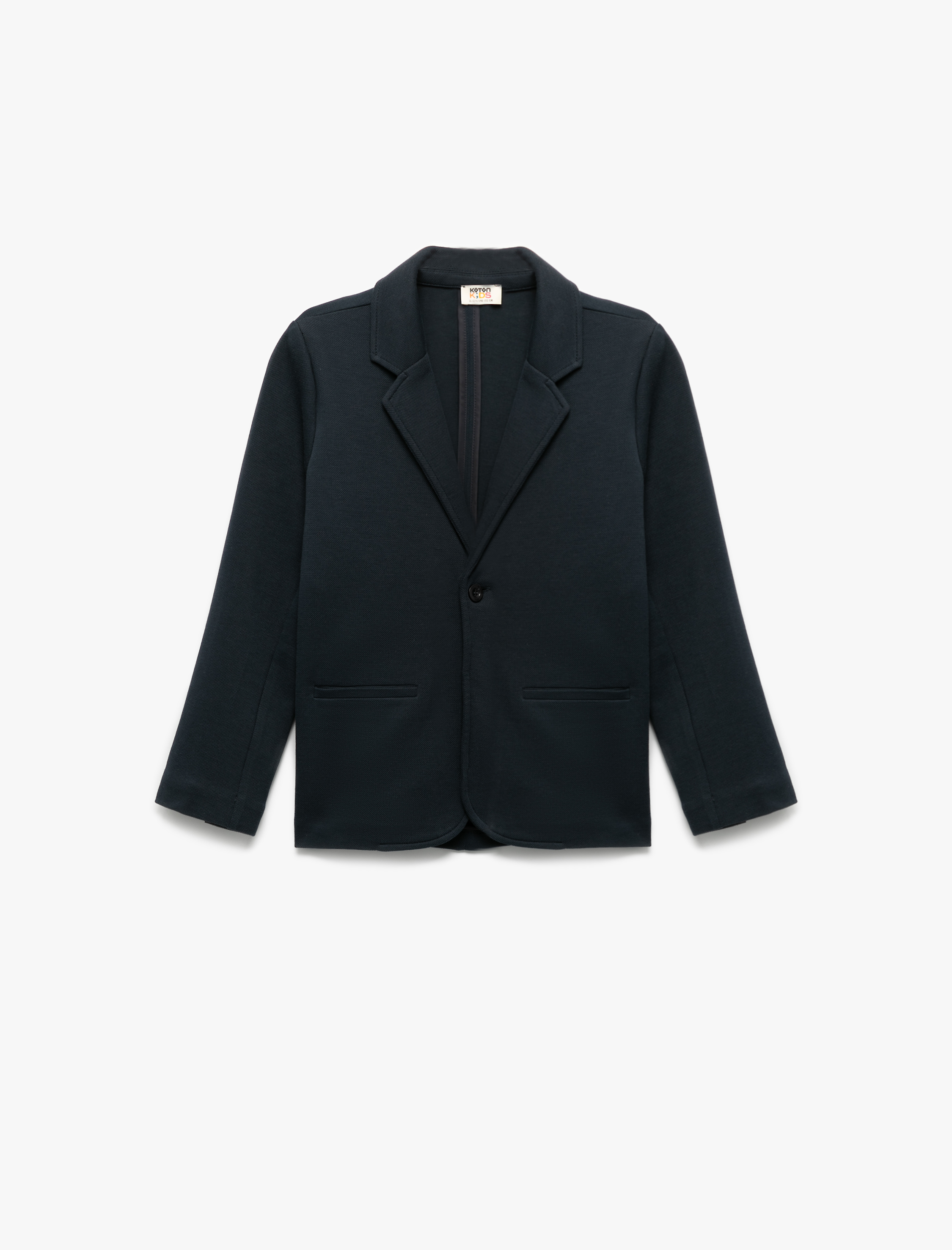  Erkek Çocuk Düğmeli Uzun Kollu Kruvaze Yaka Cepli Pamuklu Basic Okul Ceketi