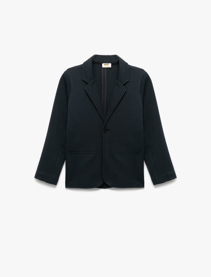 Erkek Çocuk Düğmeli Uzun Kollu Kruvaze Yaka Cepli Pamuklu Basic Okul Ceketi