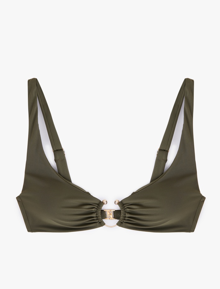  Astarlı Hafif Destekli Metal Aksesuarlı Bikini Üstü