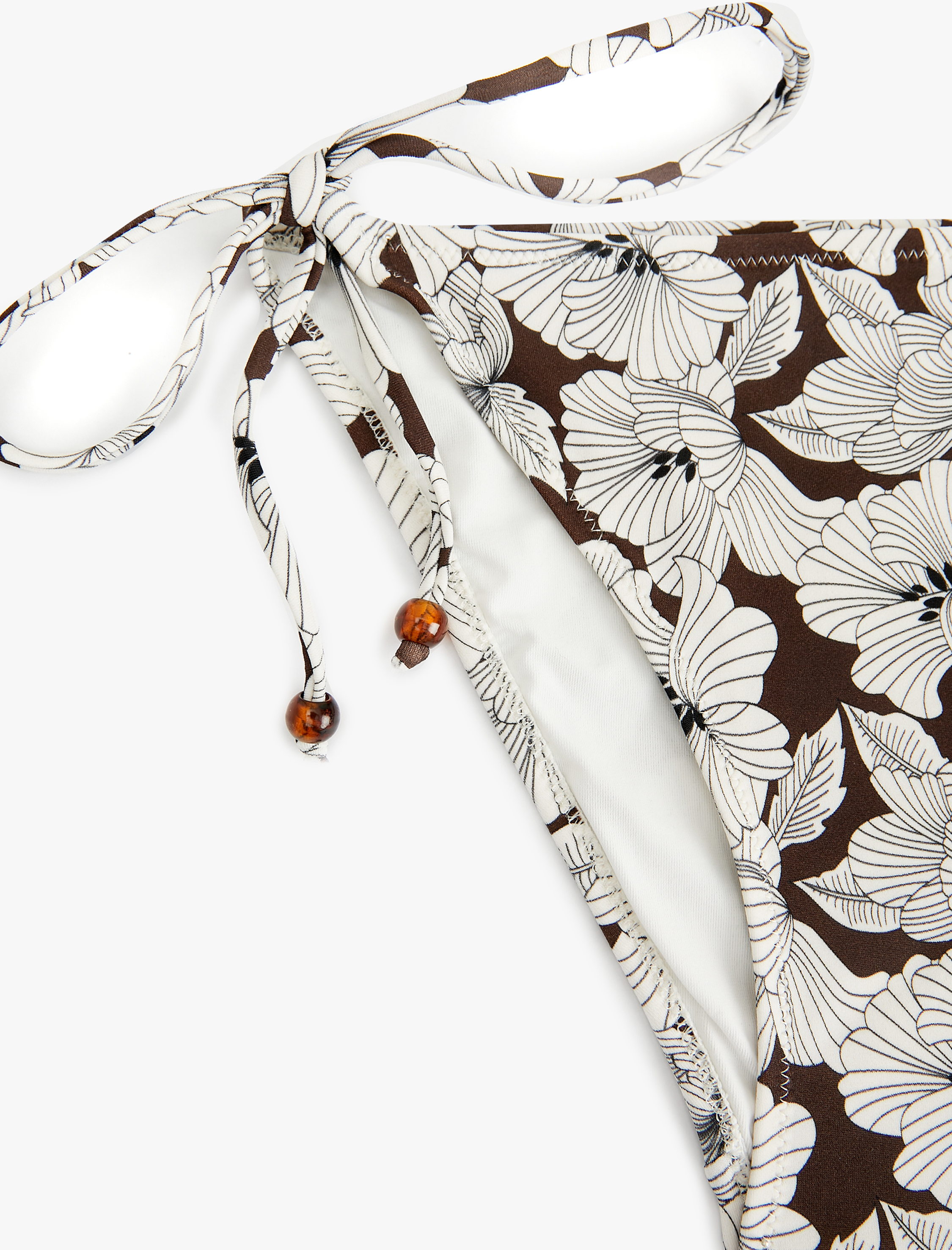   Boncuk Detaylı İpli Çiçekli Bikini Altı