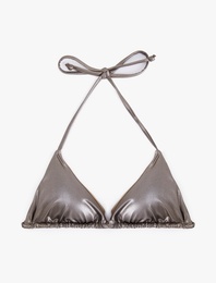 İnce Askılı Parlak Üçgen Bikini Üstü