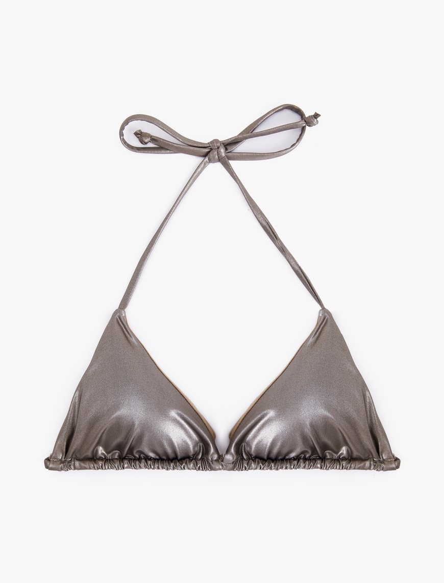   İnce Askılı Parlak Üçgen Bikini Üstü