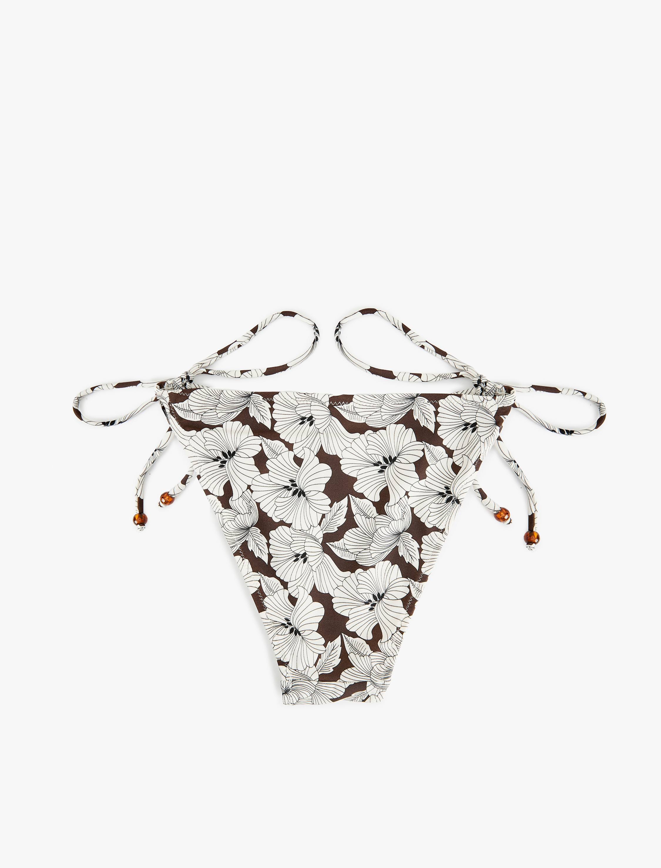   Boncuk Detaylı İpli Çiçekli Bikini Altı