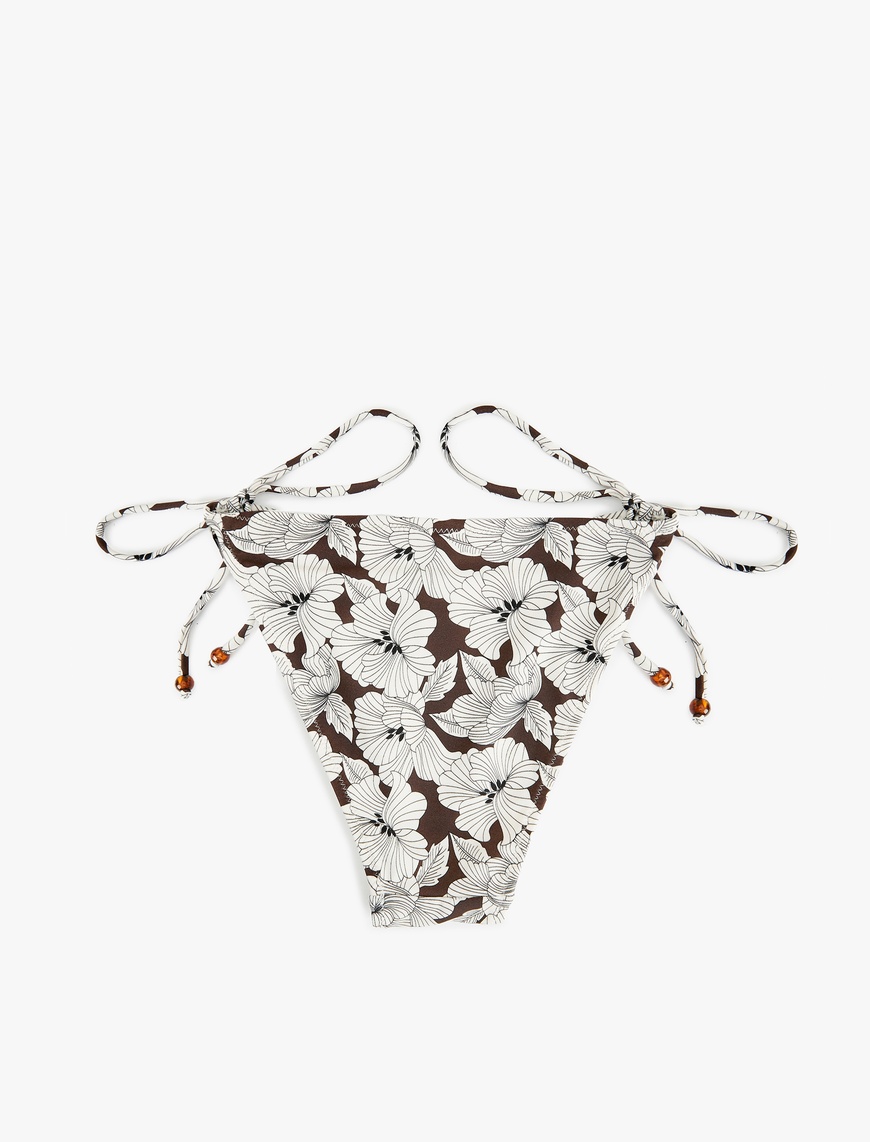   Boncuk Detaylı İpli Çiçekli Bikini Altı
