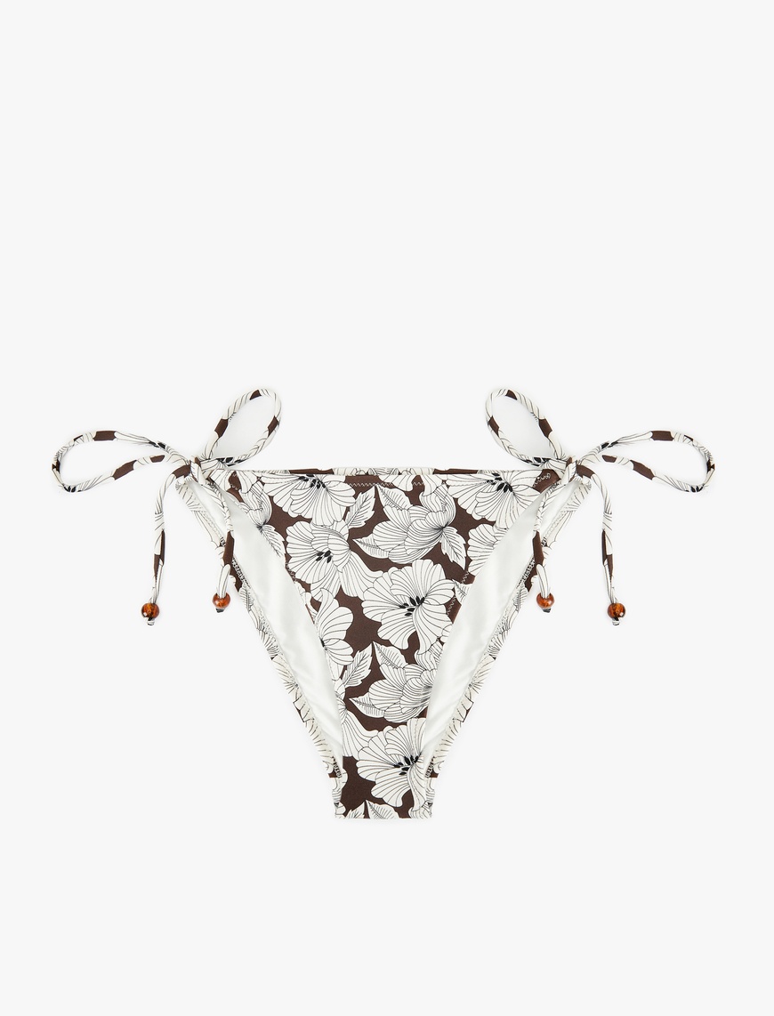   Boncuk Detaylı İpli Çiçekli Bikini Altı