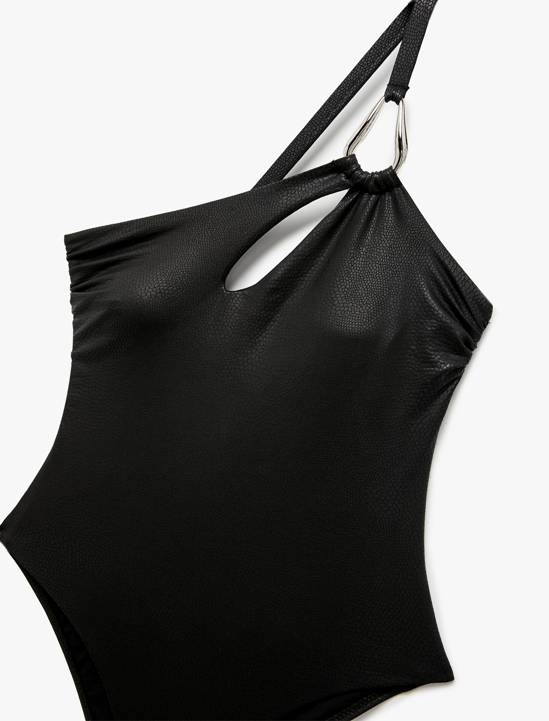   Metal Aksesuarlı Asimetrik Parlak Tek Omuz Mayo