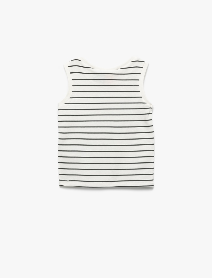 Erkek Bebek Pamuklu Bisiklet Yaka Kolsuz Lisanslı Snoopy Baskılı Çizgili Atlet