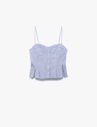 Koton X İnji - Kalp Yaka Düğmeli Kolsuz Çizgili Crop Bluz
