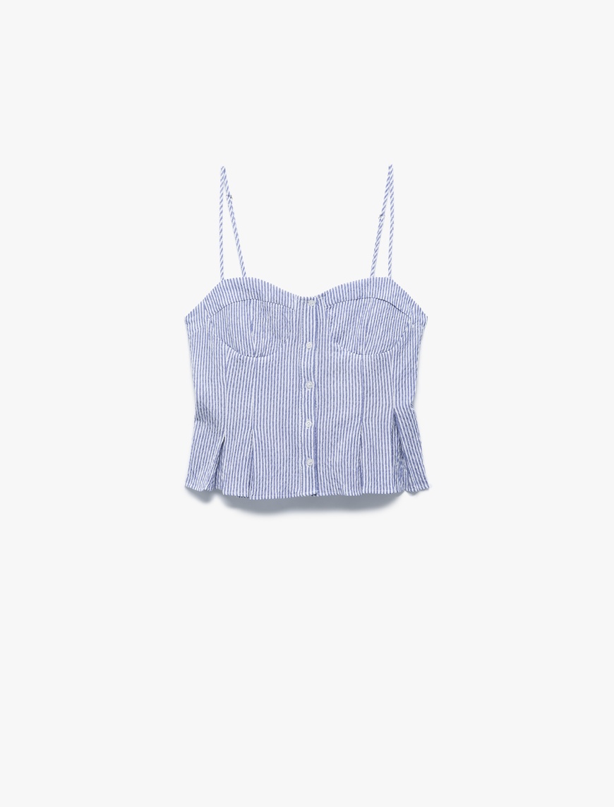   Koton X İnji - Kalp Yaka Düğmeli Kolsuz Çizgili Crop Bluz