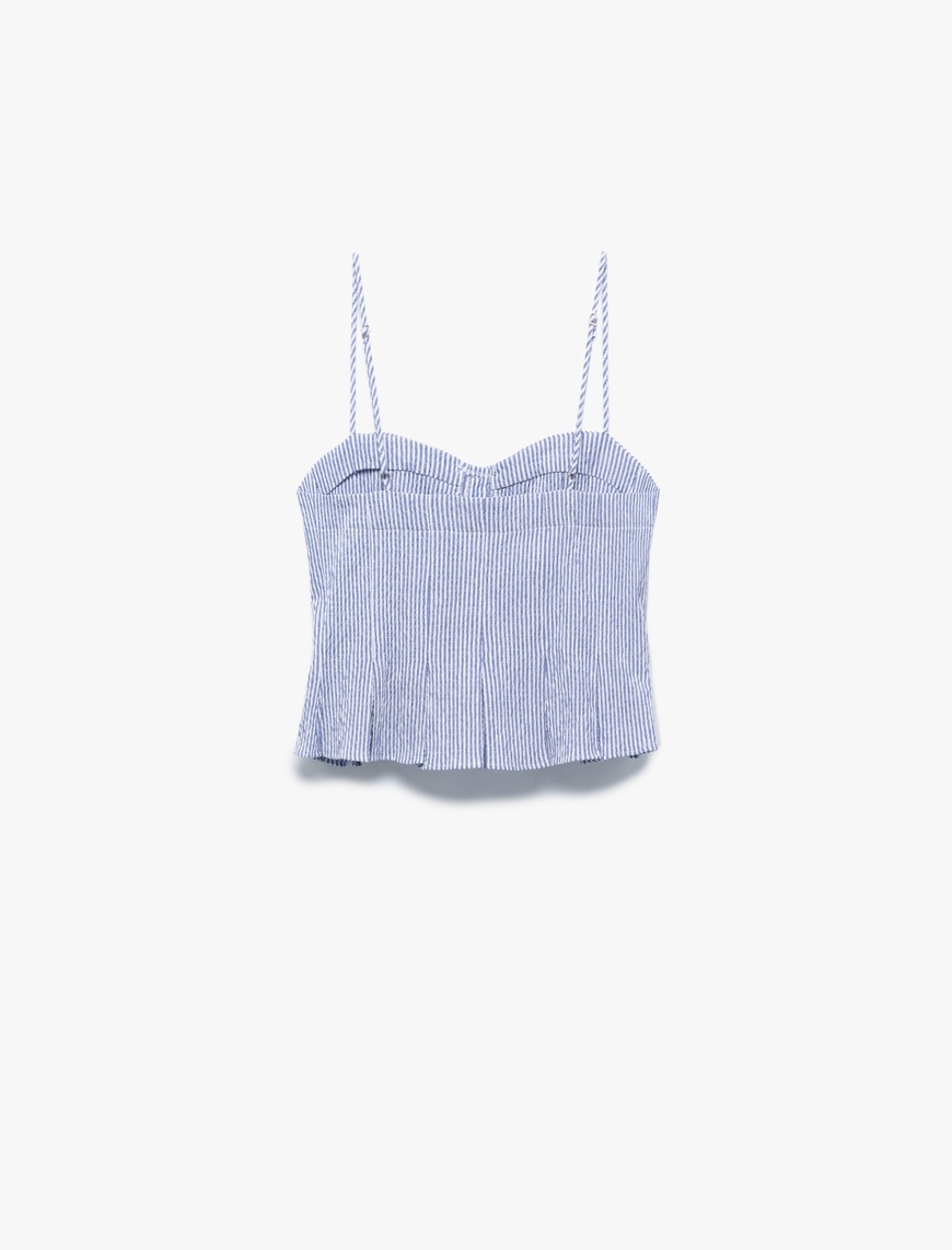   Koton X İnji - Kalp Yaka Düğmeli Kolsuz Çizgili Crop Bluz