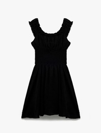 Fırfır Yaka Detaylı Kolsuz Gipeli Poplin Mini Elbise