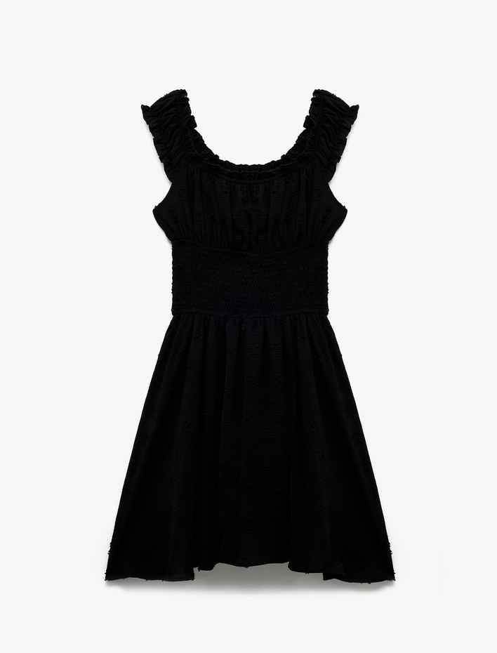  Fırfır Yaka Detaylı Kolsuz Gipeli Poplin Mini Elbise