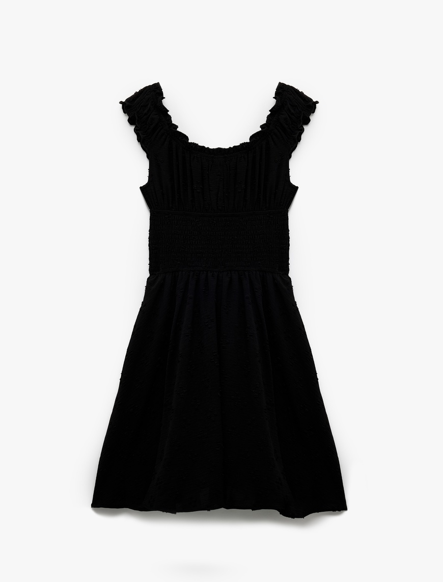   Fırfır Yaka Detaylı Kolsuz Gipeli Poplin Mini Elbise
