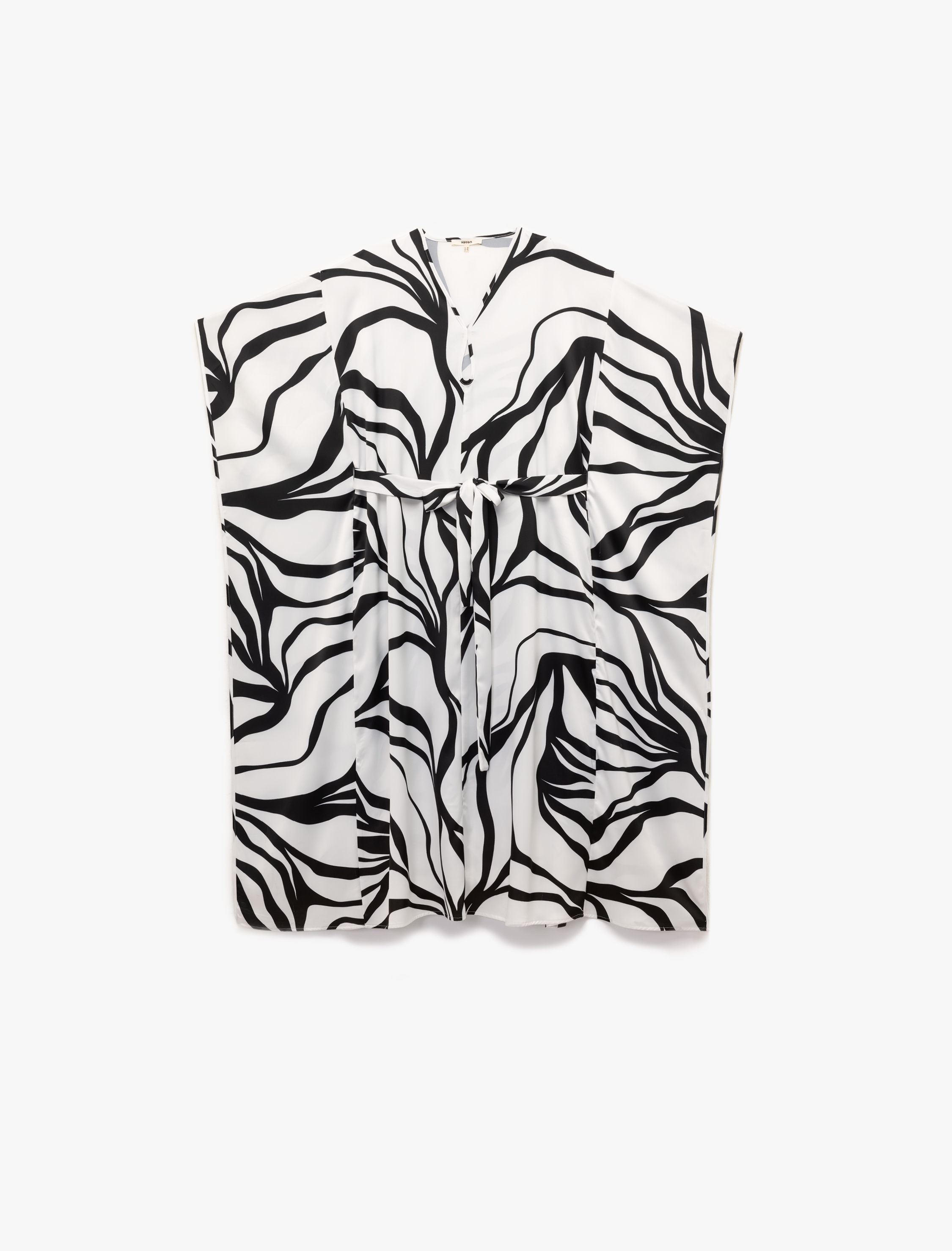   Kuşak Detaylı Dökümlü Yarım Yarasa Kol V Yaka Uzun Saten Çiçekli Elbise